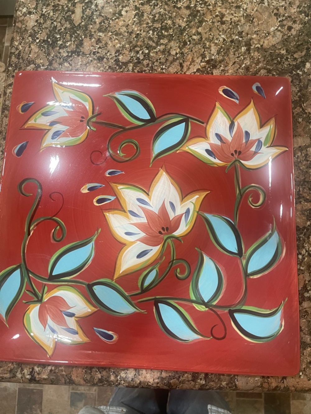 Southern Living At Home Gail Pittman Red Bountiful Floral Platter Hand Painted
